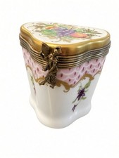 VTG La Vie en Rose Limoges France Rehausse Main Heart Trinket Box Fruit picture