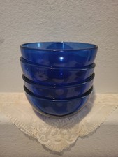 Vtg Cobalt Blue Heavy Glass Bowls Set of 4 - Made in Mexico Soup Salad Ice Cream picture