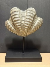 Beautiful Large Clam Shell Cast Aluminum Seashell Sculpture on Stand Base picture