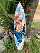 Mermaid Airbrushed Decorative Surfboard Wall Plaque Mango Wood Coastal Decor picture