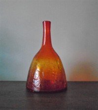 Blenko Decanter 6122M Tangerine Orange Crackle Glass 11 1/2