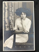 1912 RPPC Woman Portrait Huge Hat Missoula MT Beloit WI Antique Photo Postcard picture
