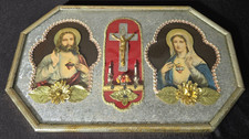 Vintage Sacred Heart Jesus Immaculate Heart Mary Shadow Box Shrine Crucifix 18in picture