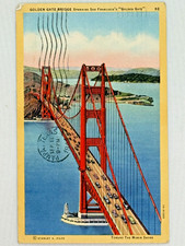 Vintage Golden Gate Bridge Postcard San Francisco, CA Posted 1944 1¢ Stamp Linen picture