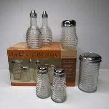 Gemco Ware Beehive Collection Salt Pepper Sugar Glass 6 Piece Set NOS picture