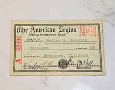 American Legion 1941 Official Membership Card A 62096 Autographed Sycamore IL picture