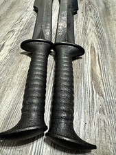 Pair Black Combat Fixed Blade Knives, Clip Point Plain Edge, Rubber Handles picture