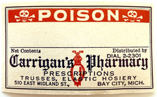 1940s Antique Poison Label Skull Pharmacy Michigan NOS Unused Medical Ephemera picture