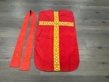 VINTAGE RED ROMAN STYLE CHASUBLE WITH STOLE picture