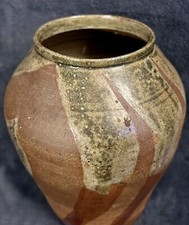 Old Japanese Stoneware Pottery Tea Leaf Jar Ash Glaze 12” C-1930s picture