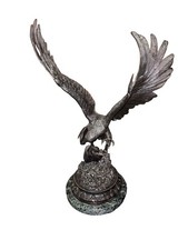 Bronze Eagle Sculpture Statue Figurine on Base, Bird of Prey Spread Wings picture