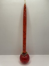 Vintage 11.5” Red W/Gold Fleck Lucite Candle & RedLucite Candleholder USA 1960s picture