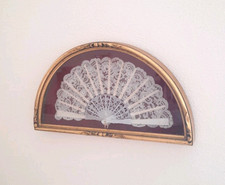 Vintage Framed White Lace Fan Shadowbox - Red - Gold - Goth Victorian Romantic picture