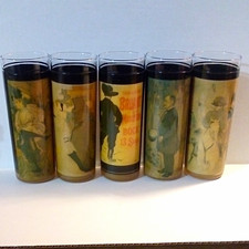 Vtg Toulouse Lautrec Highball Glasses Set 5 Vue-Lon Ware Barware *FREE SHIP* picture
