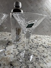 Shannon by Godinger Crystal Cocktail Shaker Martini Glass Set Cut Barware picture
