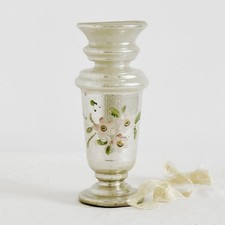 Antique Mercury Glass Vase With Hand Painted Flowers Cottagecore Decor picture