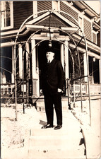 Antique RPPC Man Derby Hat House Porch Garden Arbor Trellis Real Photo Postcard picture