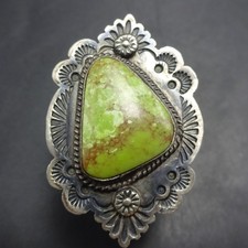 Vintage BENNY RAMONE Navajo GREEN Orvil Jack TURQUOISE Sterling Silver RING 8.25 picture