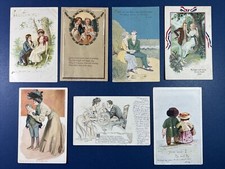 7 Couples Romance Greetings Antique Postcards. 3 EMB. 1 Patriotic.   picture
