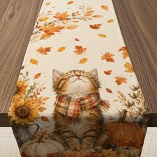 Cozy Cat Pumpkin Fall Table Runner 73 x 13.8 Inch Orange picture