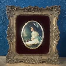 Vintage Ornate Framed Portrait Miniature Victorian Style Burgundy Velvet 7” picture
