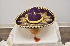 Vintage Pigalle Mexican purple, gold Velvet Sombrero Western Mariachi Hat. picture