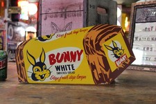RARE 1950s BUNNY WHITE BREAD PAINTED METAL DEALER SIGN CORN FARM EASTER KITCHEN picture