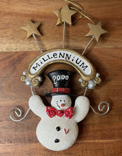 Millennium 2000 Snowman Ornament Vintage Holiday Decor Gold Stars Nostalgic EUC picture