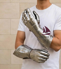 ZAIN Medieval Knight Gauntlets Pair Silver Metal Armor Gloves Cosplay Birthday picture