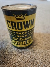 Vintage Crown All Season Motor Oil Can 1 Quart ALL METAL FULL Sealed NOS picture