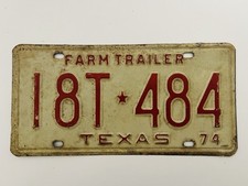 Vintage 1974 Texas Farm Trailer License Plate - 18T 484 picture