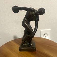 Vintage Bronze Discobolus Discus Thrower Sports Figurine Statue Sculpture Signed picture