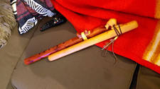 Native American Style Wooden Flute/Whistle, Carved Totem, Marked “NAVAJO” picture