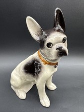 Vintage Frenchie French Bulldog Black White Ceramic Figurine Puppy Big Ear picture