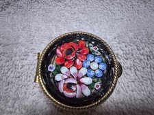 Antique Vintage Color Flowers Pill Box Fully Engraved Gold Case Rare Find Great picture