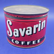Vintage Savarin Coffee 1 Lb Tin Can Advertising Palisades Park NJ Red picture