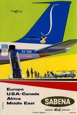 ✈️ Sabena Airlines Vintage Travel Poster (1960s) - 24x36” Rare Reprint 🤯💯 picture