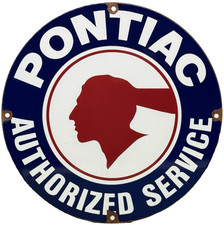 VINTAGE PONTIAC SERVICE PORCELAIN SIGN DEALERSHIP GAS STATION MOTOR OIL GARAGE picture