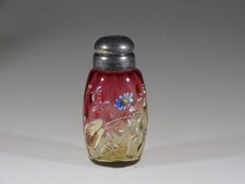 Wonderful Victorian Amberina Glass Salt Shaker Hand Painted Flowers c.1895 picture
