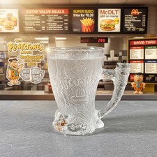 Vintage 1993 McDonalds Flintstones Mammoth Glass Mug Frosted RocDonalds France picture