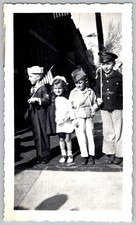 Vtg B&W Snapshot Children in Military Costumes Sailor Officer Parade 1940s picture