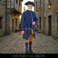 Authentic 1750s Colonial Civilian Outfit - Blue Frock Coat, Waistcoat & Breeches picture