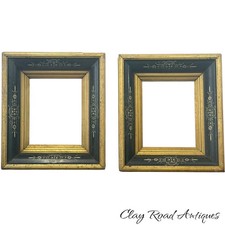 Antique 19th C Victorian Ebonized Gilt Picture Frame pair incised matching picture