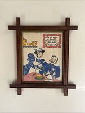 VTG Folk Art Kitchen Picture “No Place Like Home”Carved Wood Frame Americana picture