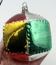 Vtg West German 4” Glass Christmas Ornament Patchwork E. Bay Nursery Retail Tag picture