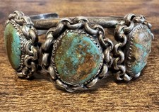 Coin Silver and Turquoise Cuff Bracelet - Early Vintage Southwestern - 1920s-40s picture