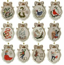Lenox Twelve Days Of Christmas Ornaments 12 Piece Set Flat Oval Large 3 1/8