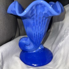 Fenton Periwinkle Blue Glass Cornucopia Shaped Vase picture