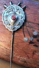 OUTSTANDING Large Antique Silver Tupu or Tupo from Peru w Early Spanish coins picture