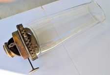Antique Columbia Brass  OVAL Oil Lamp Burner & Chimney Set Embossed Pat. 1885 picture